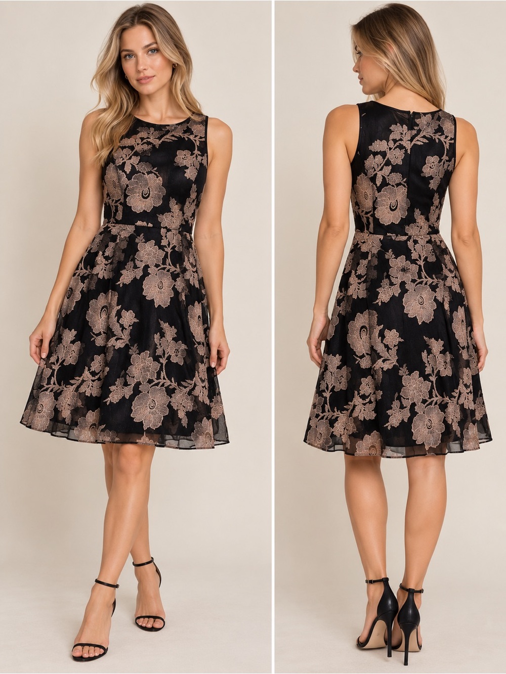 Ivanka Trump Black Dress with Champagne Floral Lace